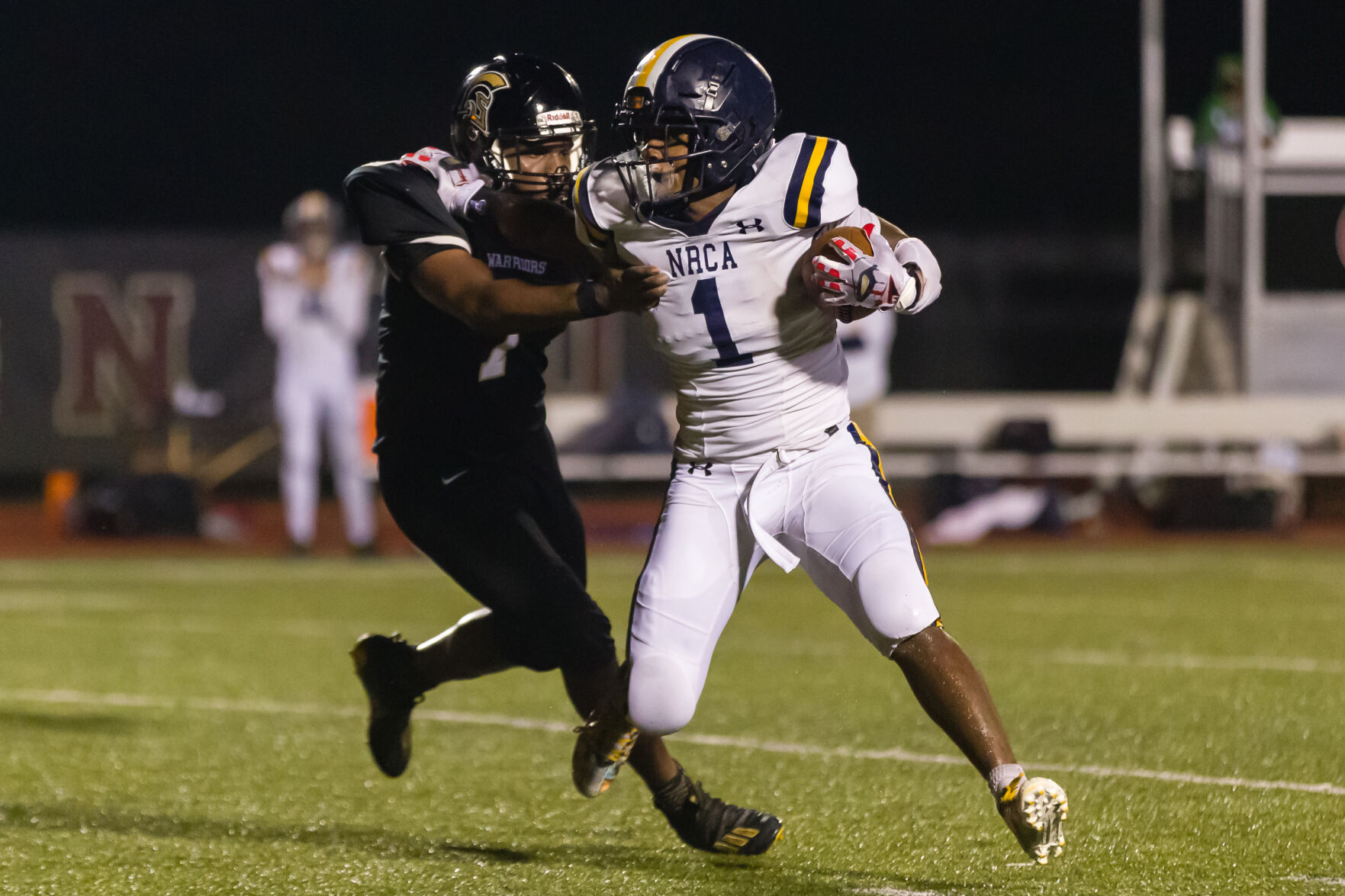 The Cabarrus Warriors (Cannon School / Concord First Assembly) defeat the North Raleigh Christian Academy Knights 21-14 on Friday Night.